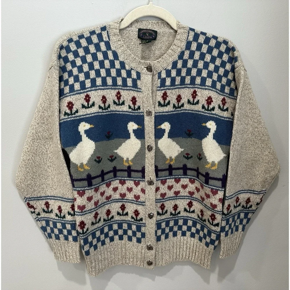Vintage Charter Club Petite Medium Women's Wool Goose Cardigan Cottagecore - Picture 1 of 10